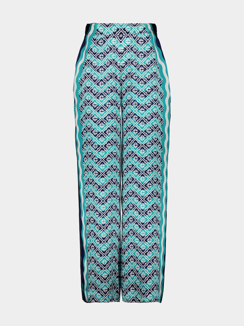 Monogram Wave Silk Wide-Leg Trousers