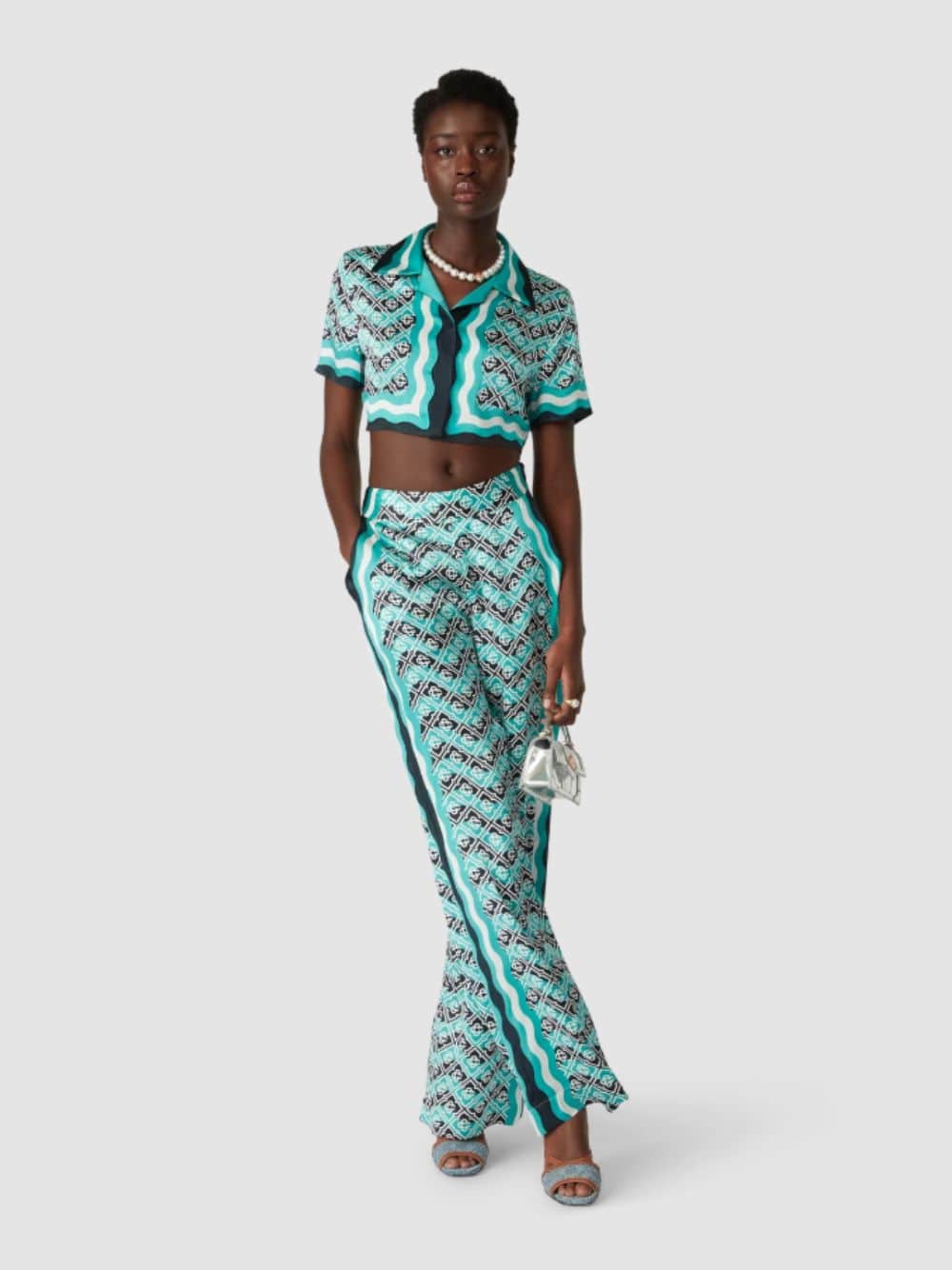 Monogram Wave Silk Wide-Leg Trousers - Image 2