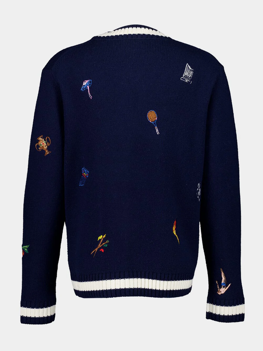 Navy Embroidered Wool-Cashmere Cardigan - Image 2