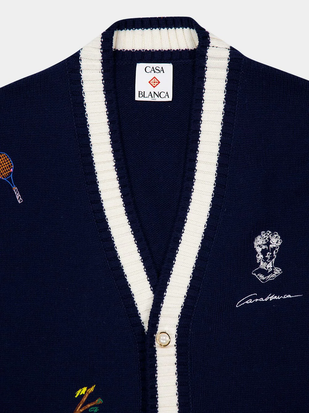 Navy Embroidered Wool-Cashmere Cardigan - Image 8