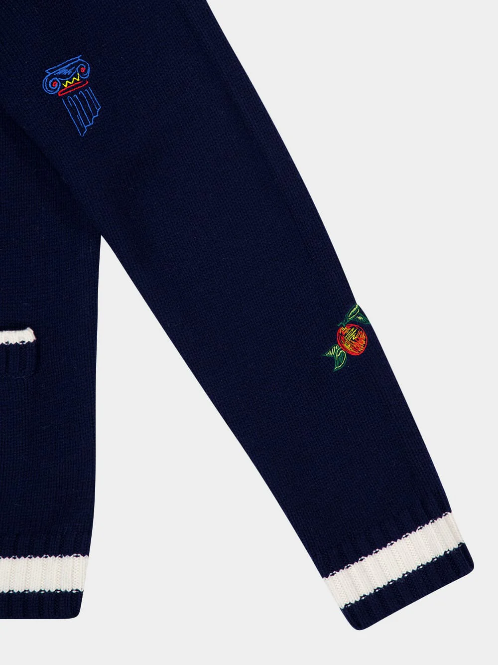 Navy Embroidered Wool-Cashmere Cardigan - Image 9