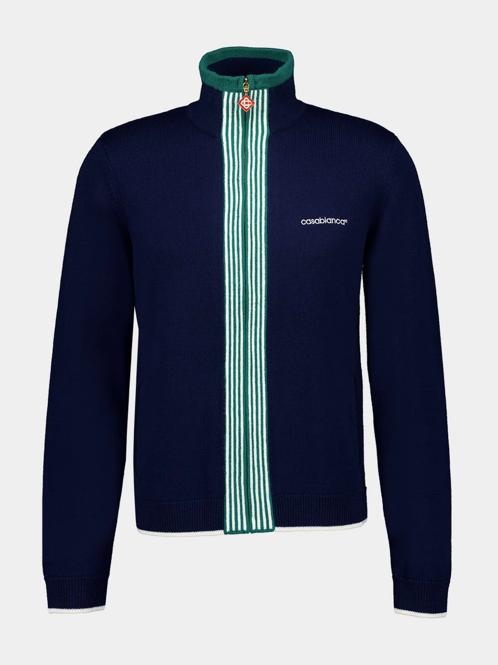 Navy Knit Tennis Track Top - Image 2