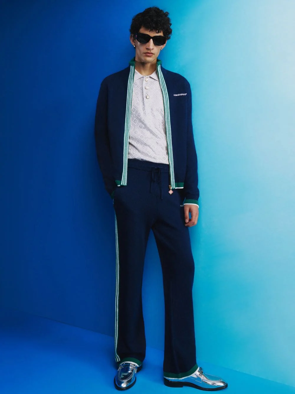 Navy Knit Tennis Track Top - Image 6