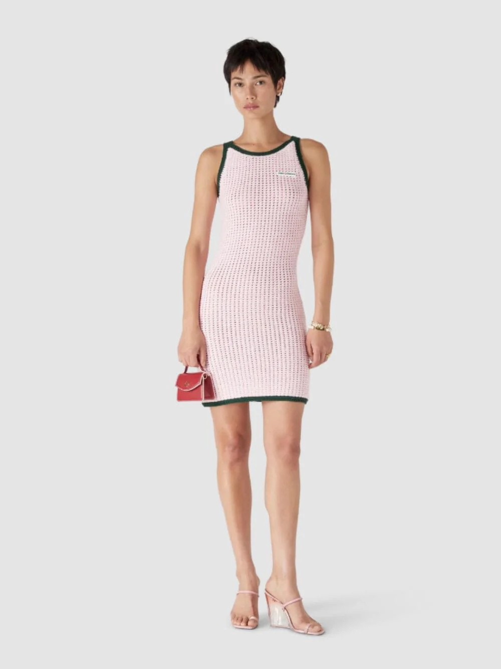 Pink Cotton Mouliné Tank Dress