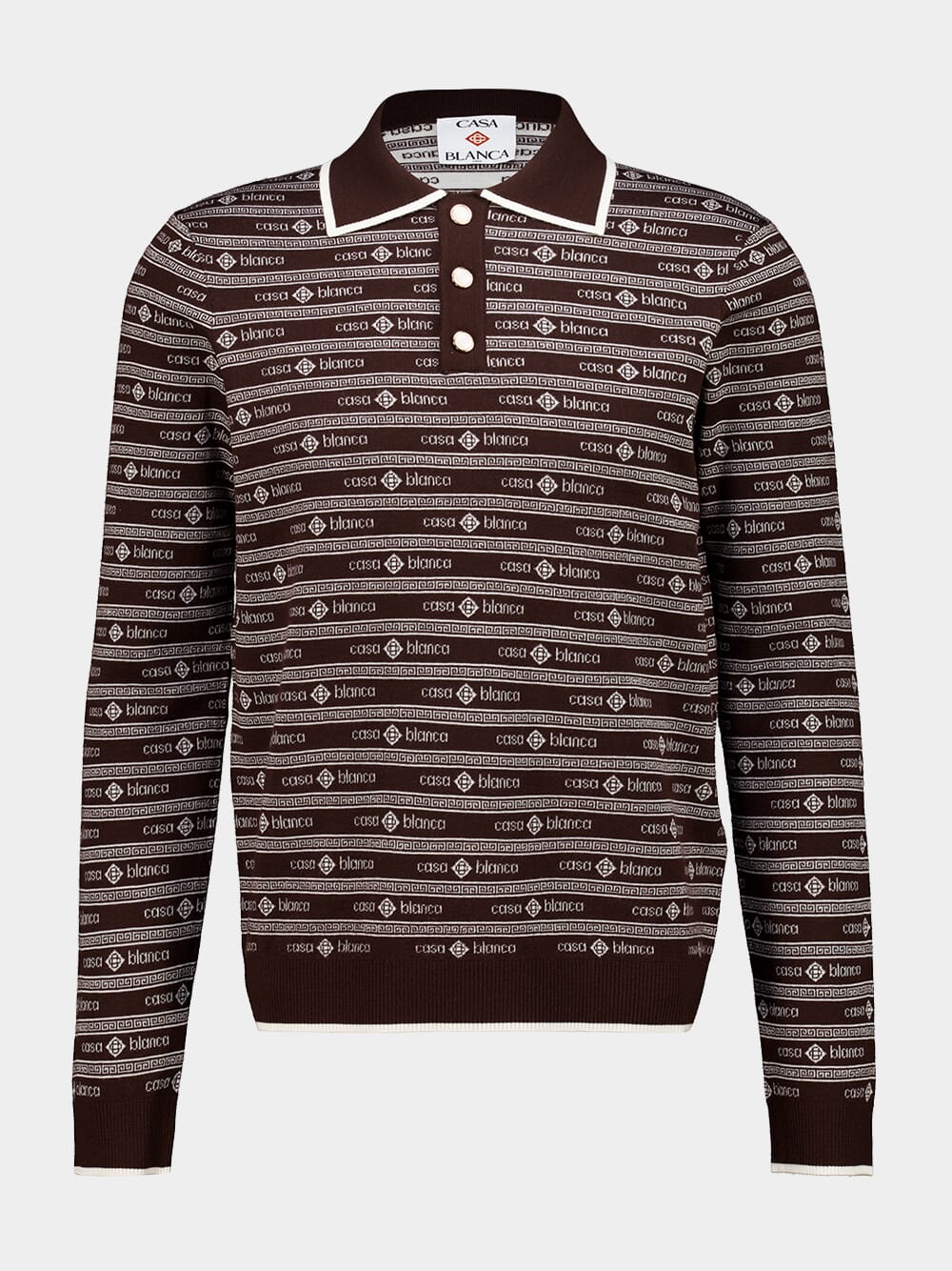 Dark Brown Knit Logo Long Sleeve Polo Shirt - Image 2