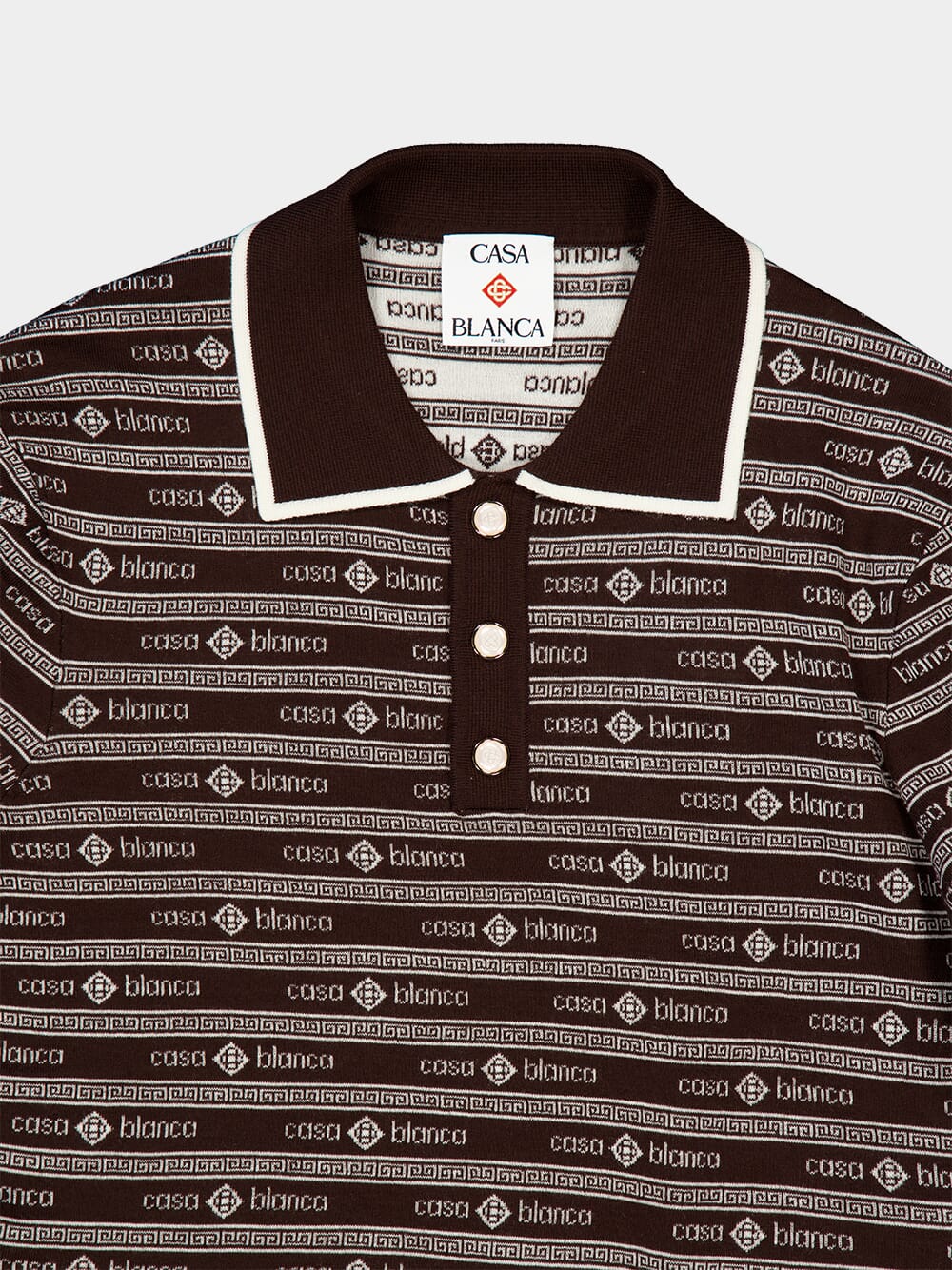 Dark Brown Knit Logo Long Sleeve Polo Shirt - Image 5