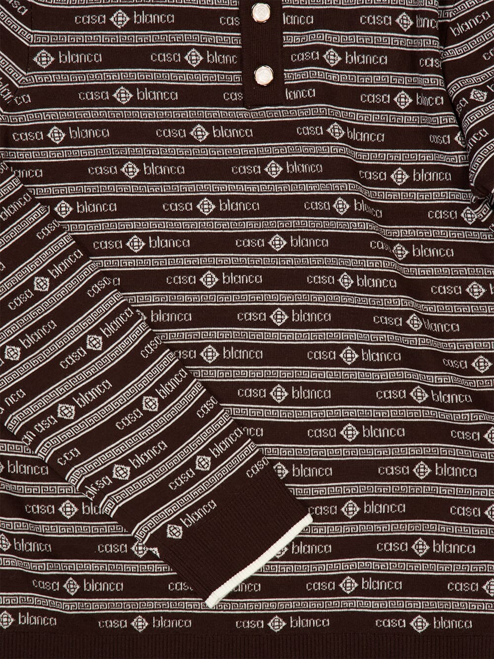 Dark Brown Knit Logo Long Sleeve Polo Shirt - Image 6