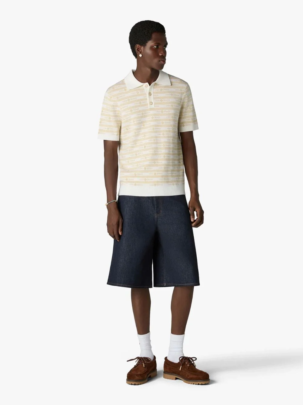 Beige Knit Logo Short Sleeve Polo Shirt