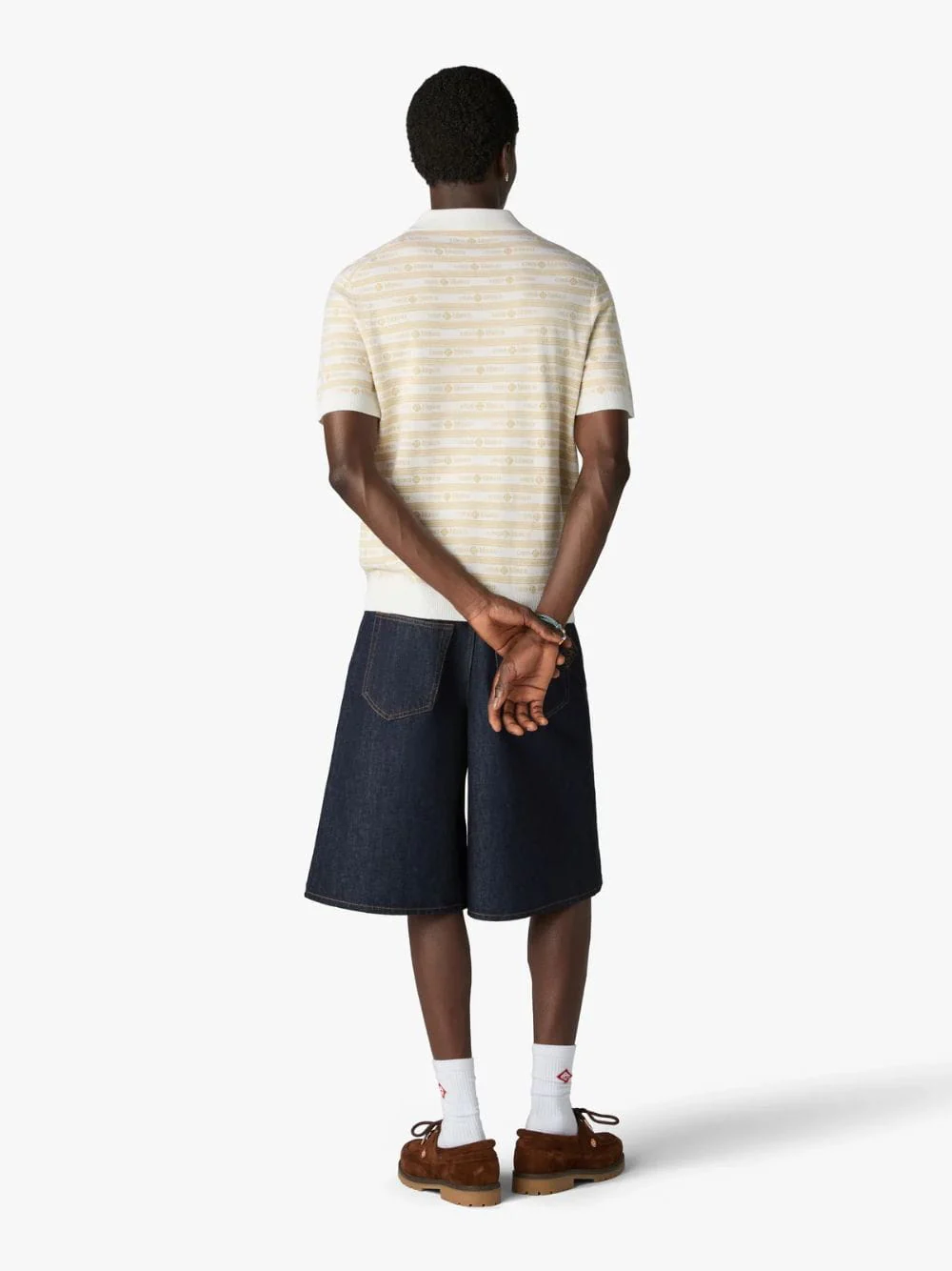 Beige Knit Logo Short Sleeve Polo Shirt - Image 3