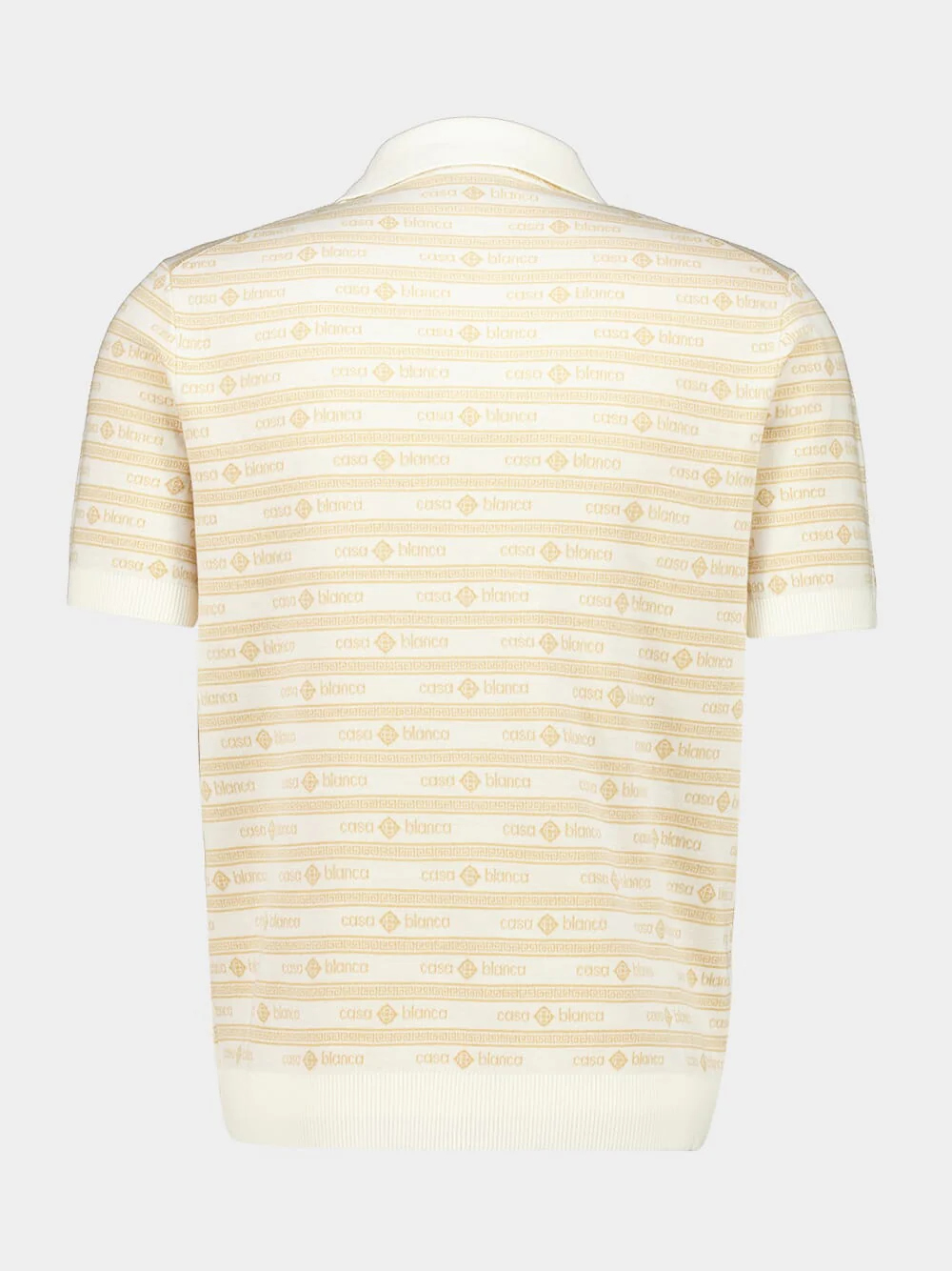 Beige Knit Logo Short Sleeve Polo Shirt - Image 4