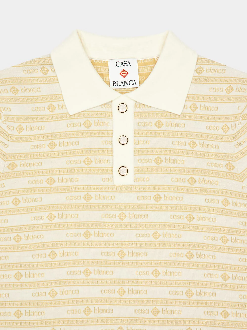 Beige Knit Logo Short Sleeve Polo Shirt - Image 5