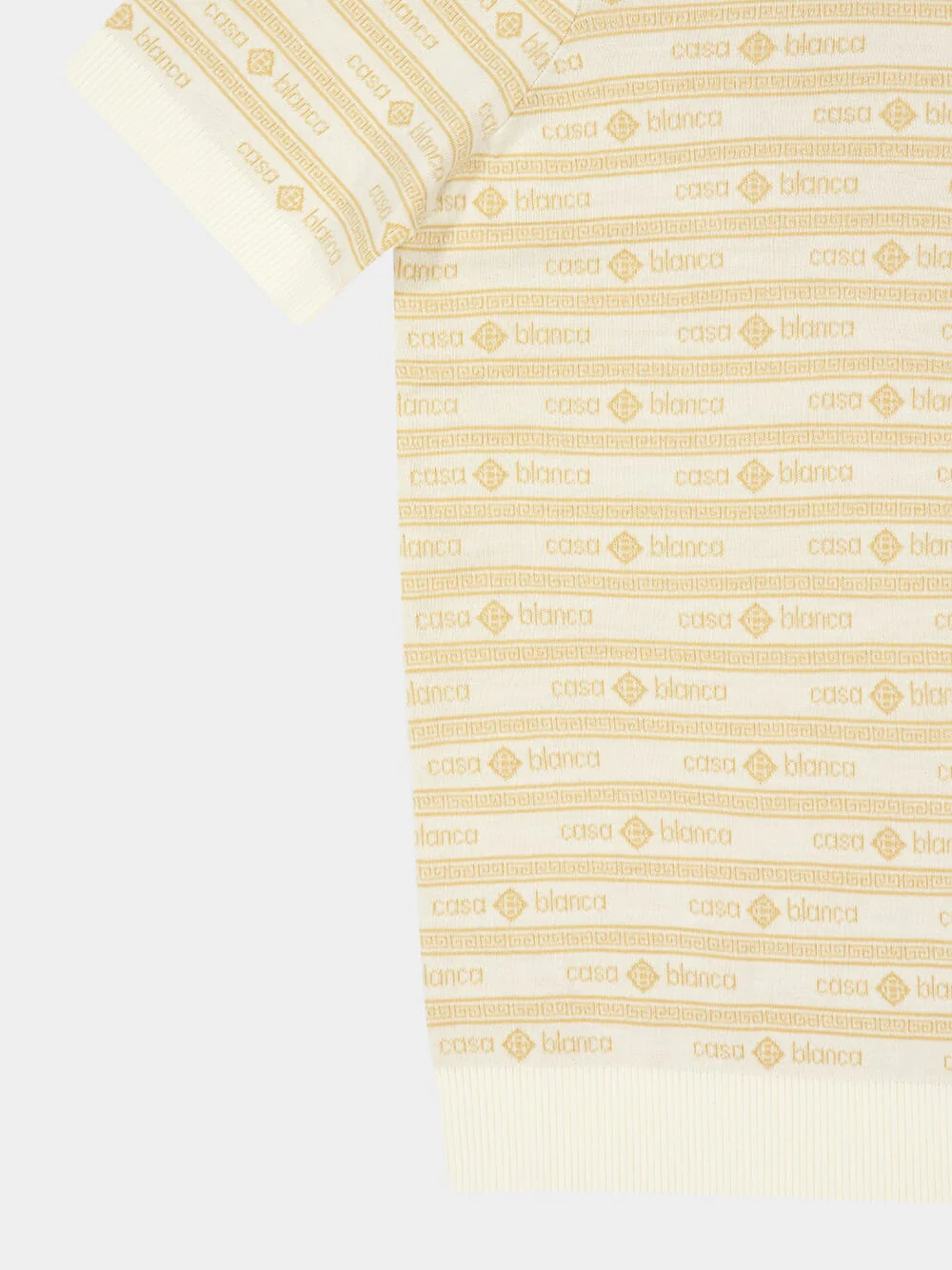Beige Knit Logo Short Sleeve Polo Shirt - Image 6