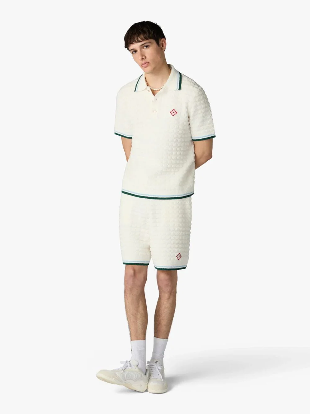 White Bouclé Short Sleeve Polo Shirt - Image 2