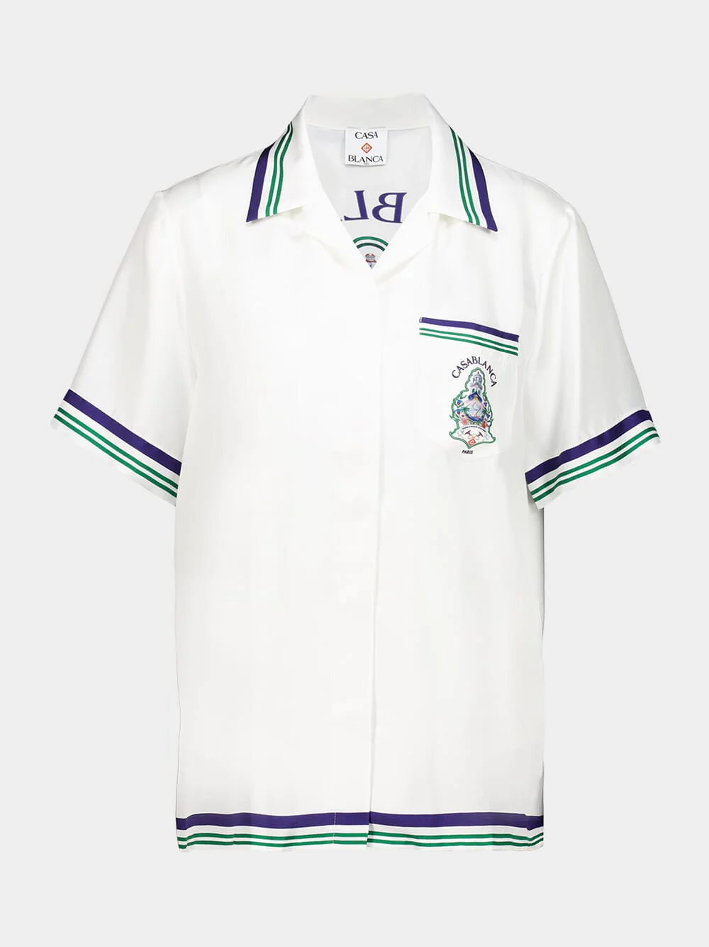 White Hotel Emblem Silk Short Sleeve Shirt