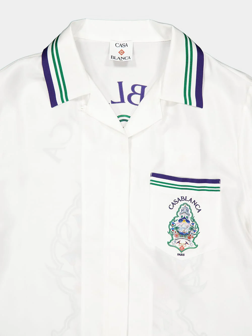 White Hotel Emblem Silk Short Sleeve Shirt - Image 3