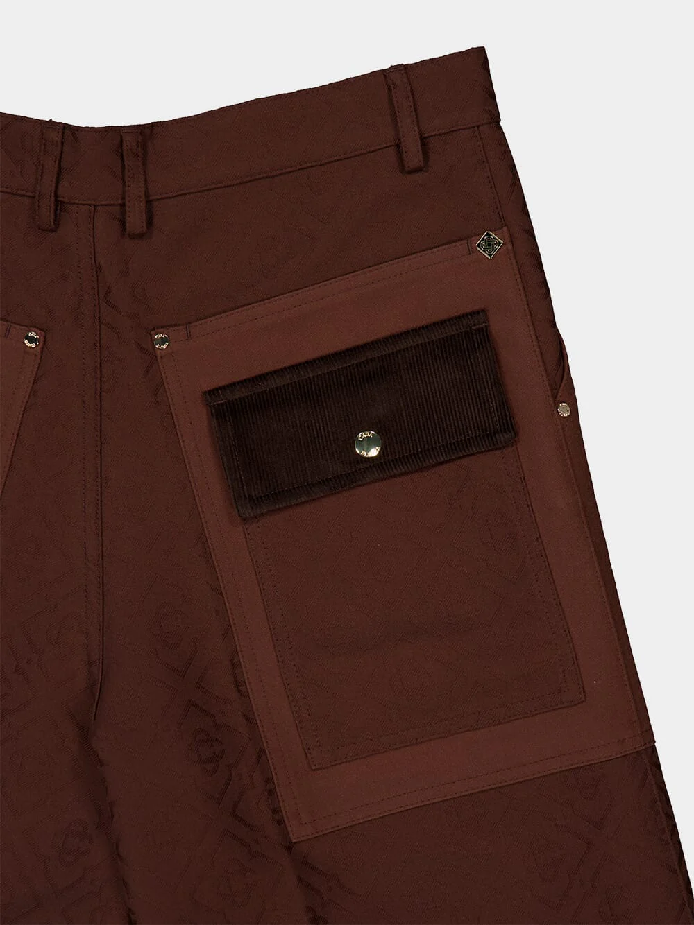 Dark Brown Monogram Cotton Cargo Shorts - Image 4