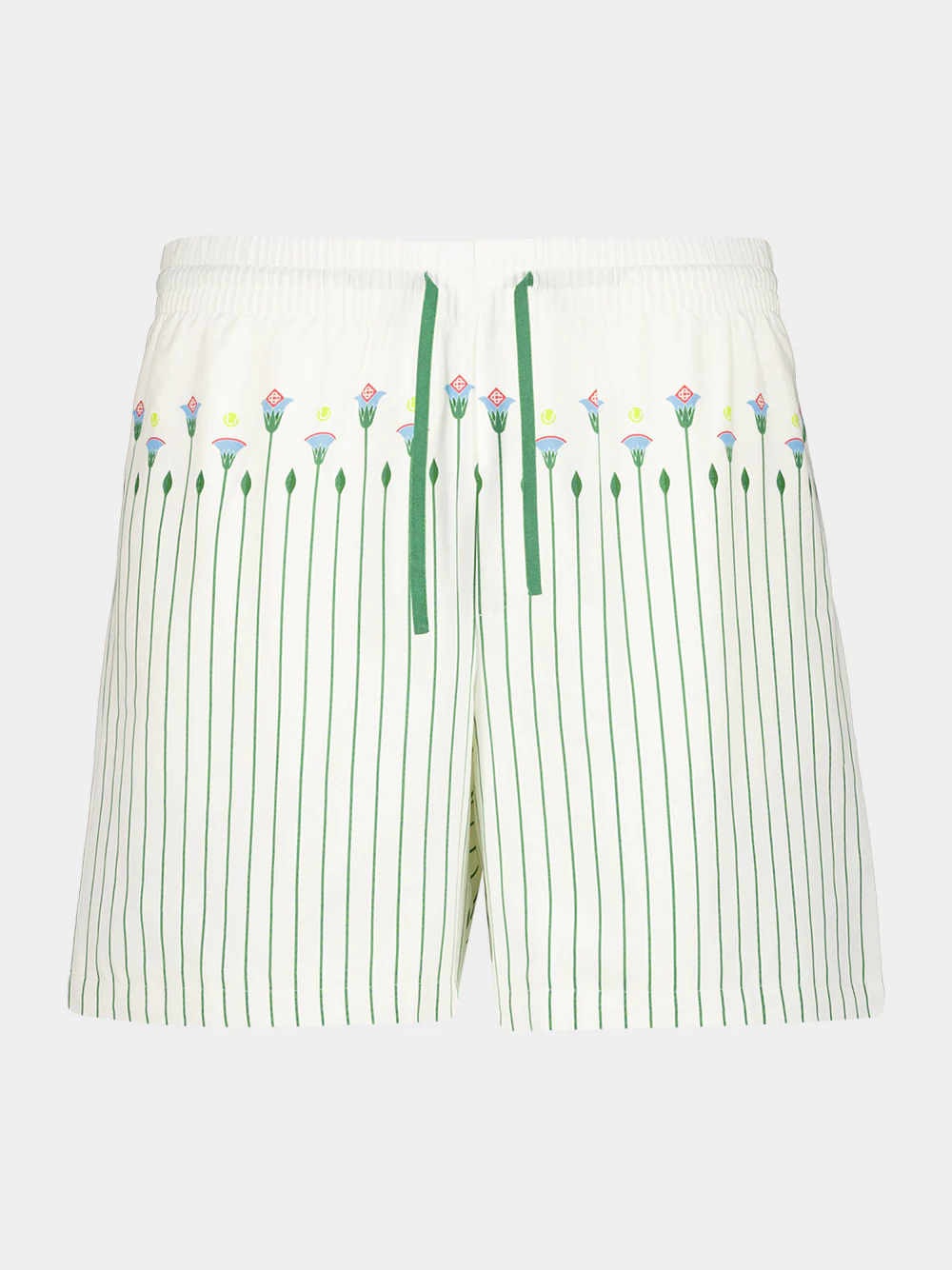 Green Floral Stripe Sporty Linen Shorts