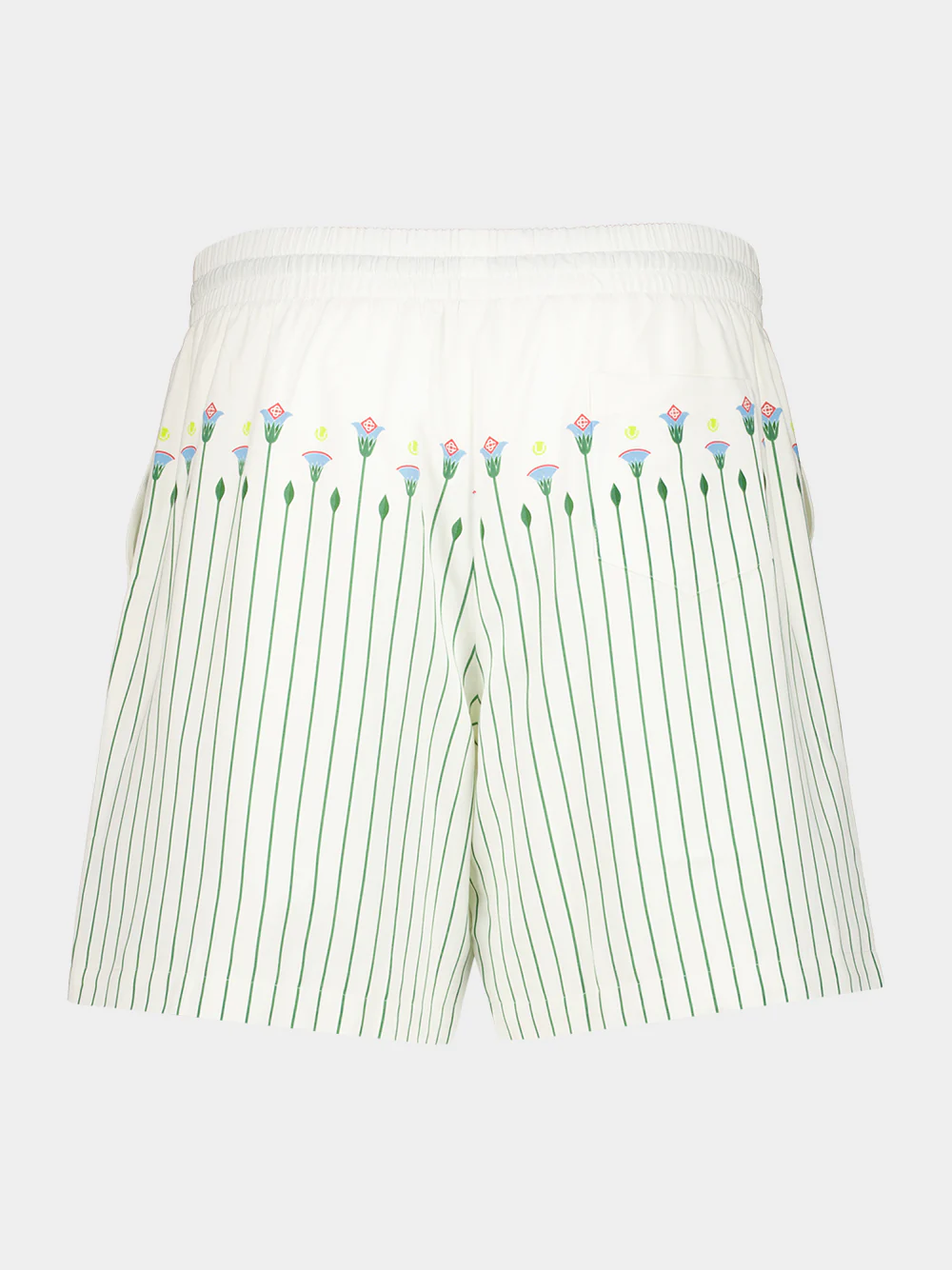 Green Floral Stripe Sporty Linen Shorts - Image 2