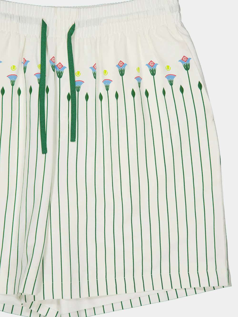 Green Floral Stripe Sporty Linen Shorts - Image 3