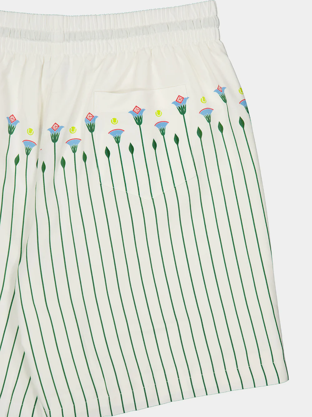 Green Floral Stripe Sporty Linen Shorts - Image 4