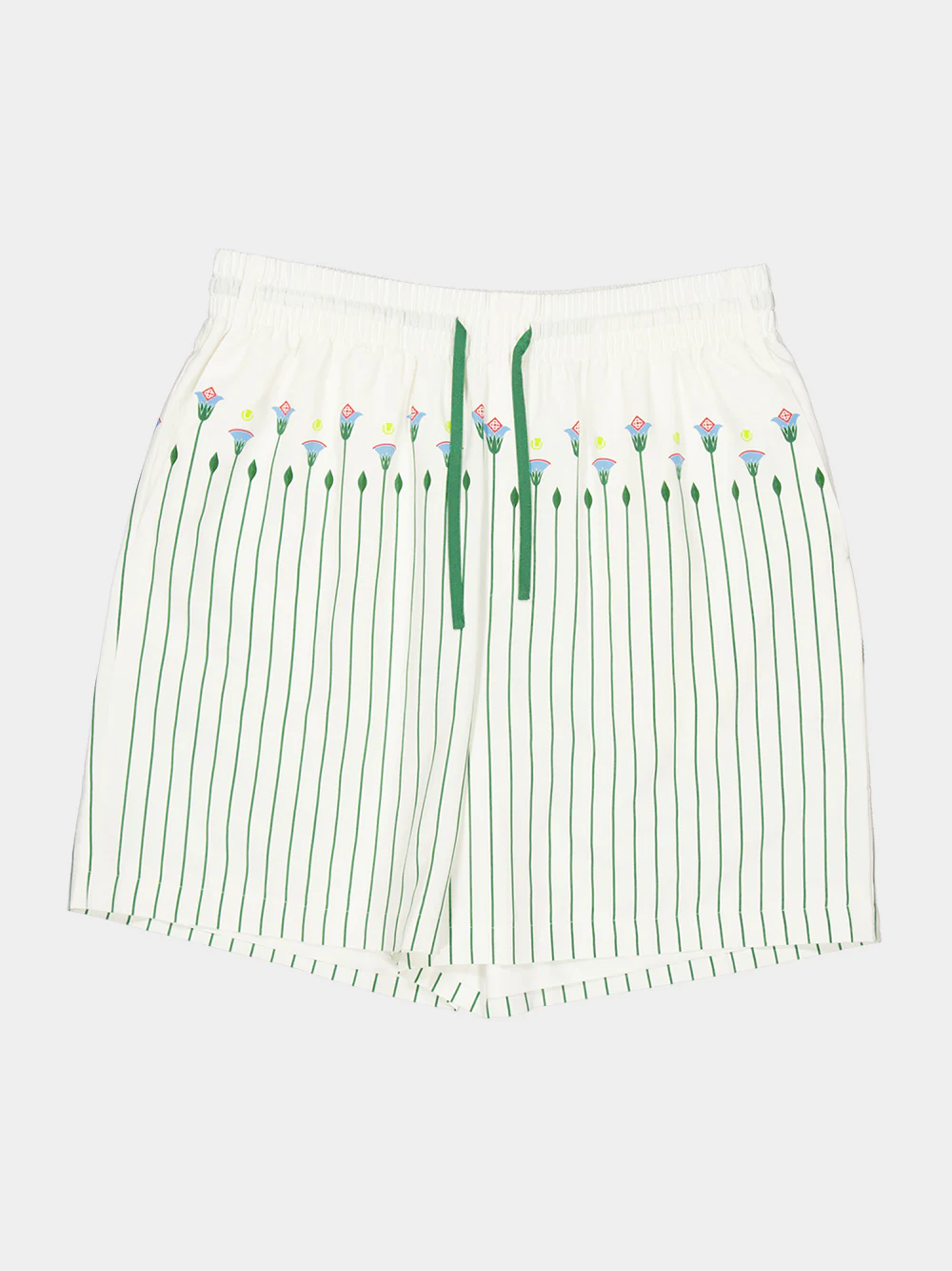 Green Floral Stripe Sporty Linen Shorts - Image 5