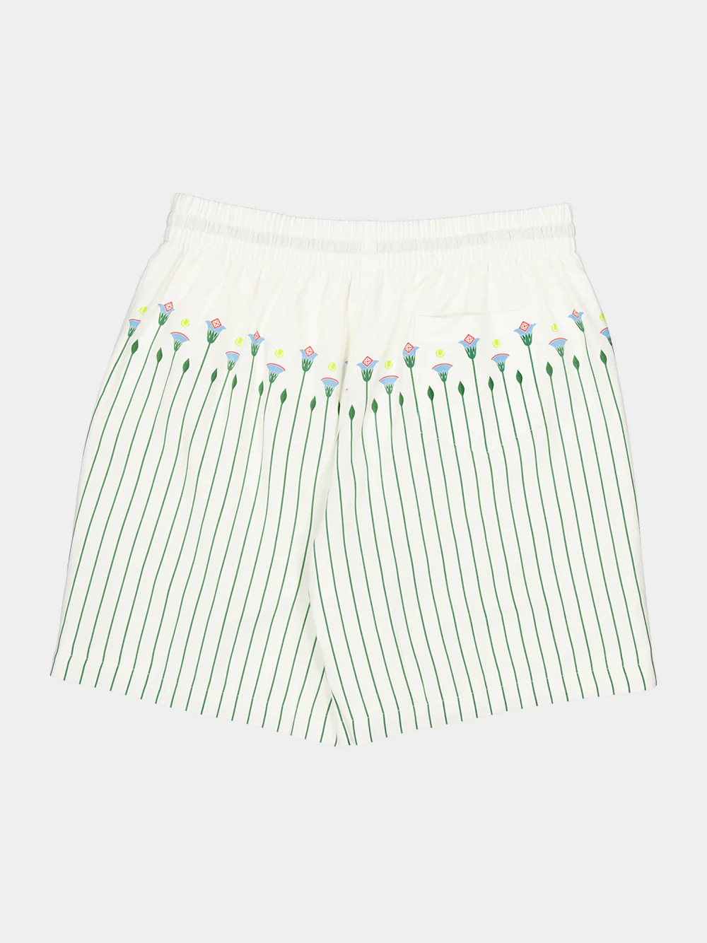 Green Floral Stripe Sporty Linen Shorts - Image 6
