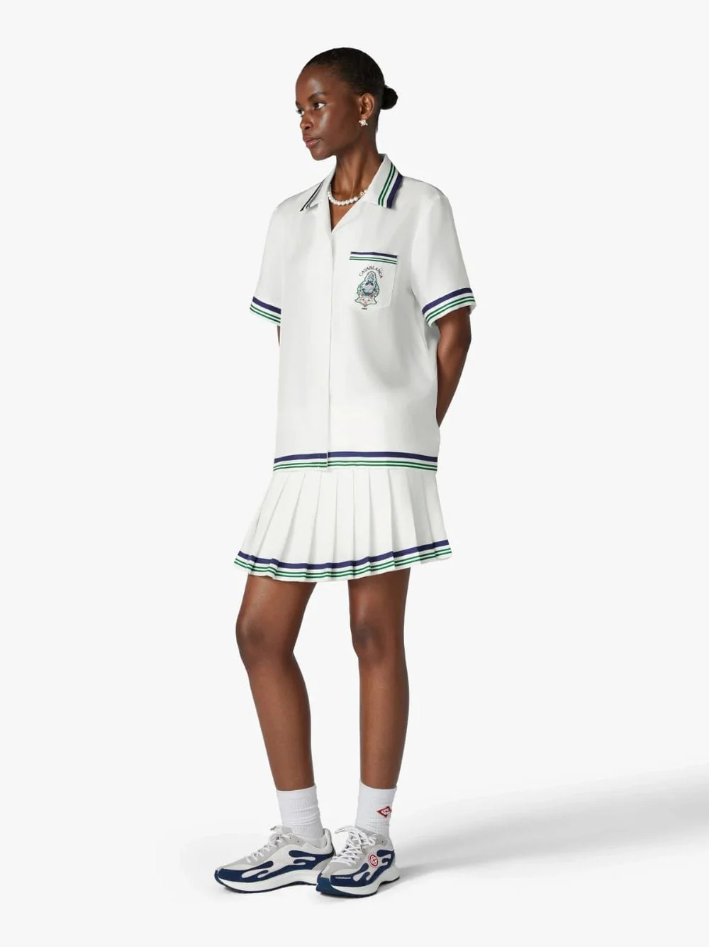 White Pleated Silk Mini Skirt - Image 2