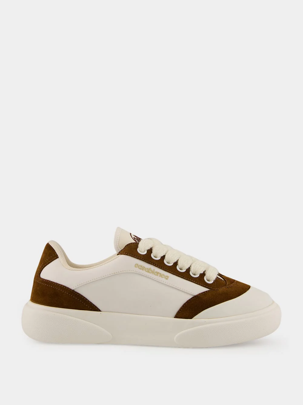 White and Brown Del Mar Leather Sneakers