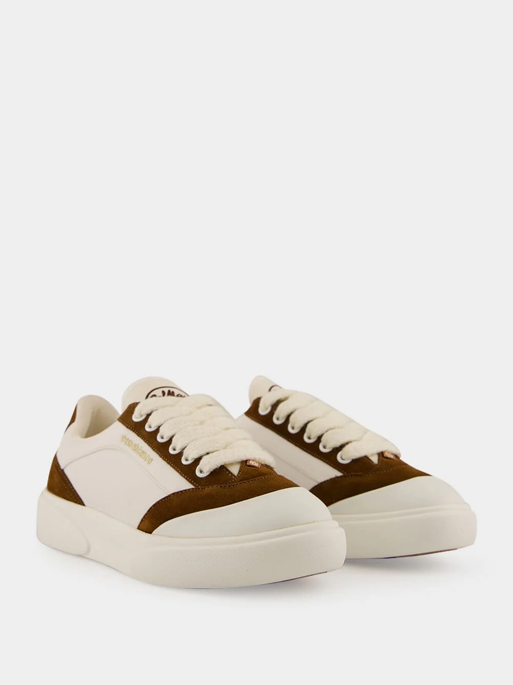 White and Brown Del Mar Leather Sneakers - Image 3