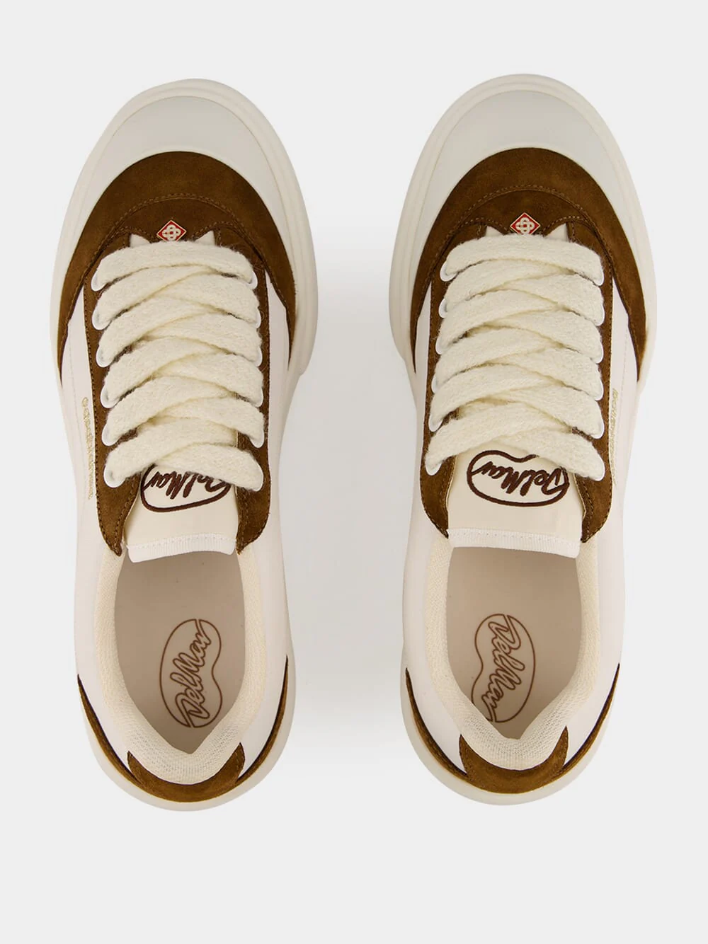 White and Brown Del Mar Leather Sneakers - Image 4