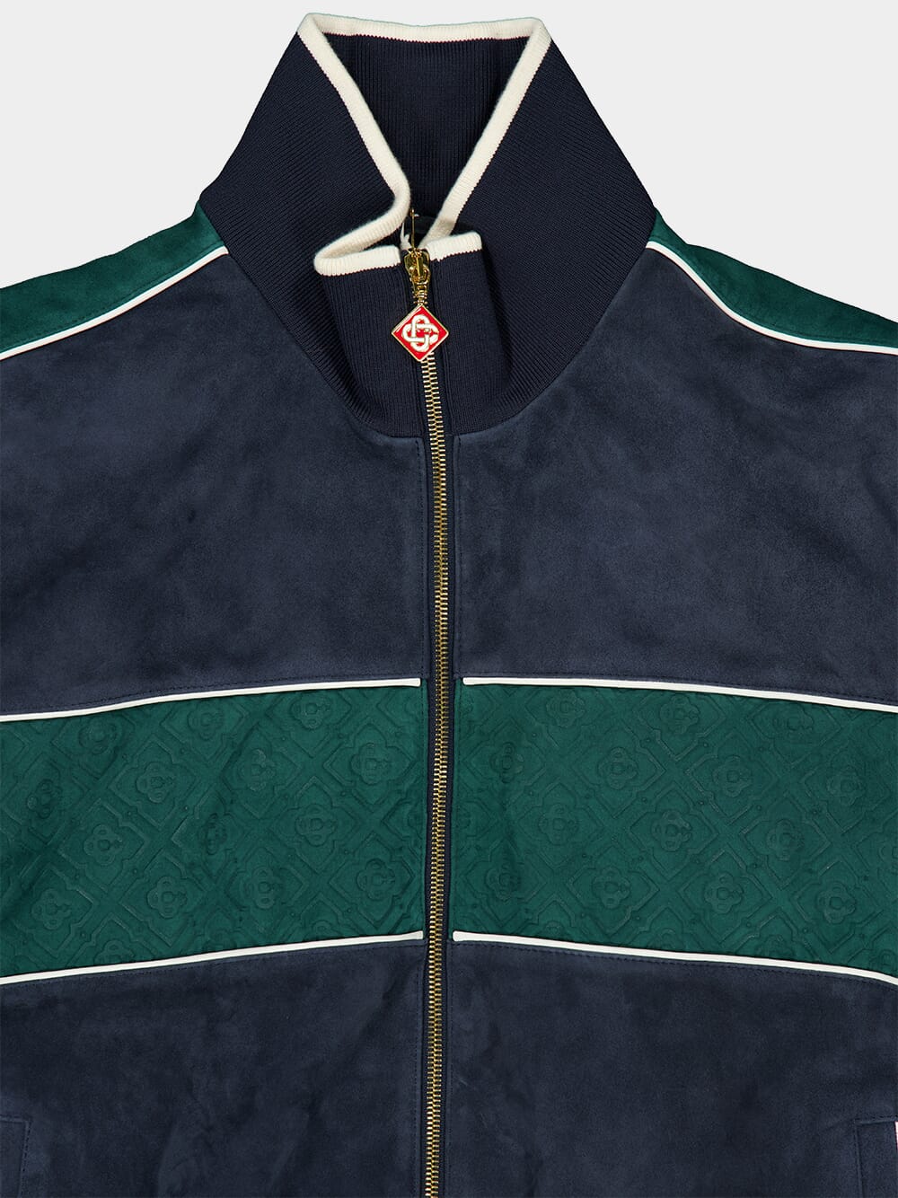 Navy Blue and Green Suede Track Jacket - Image 5