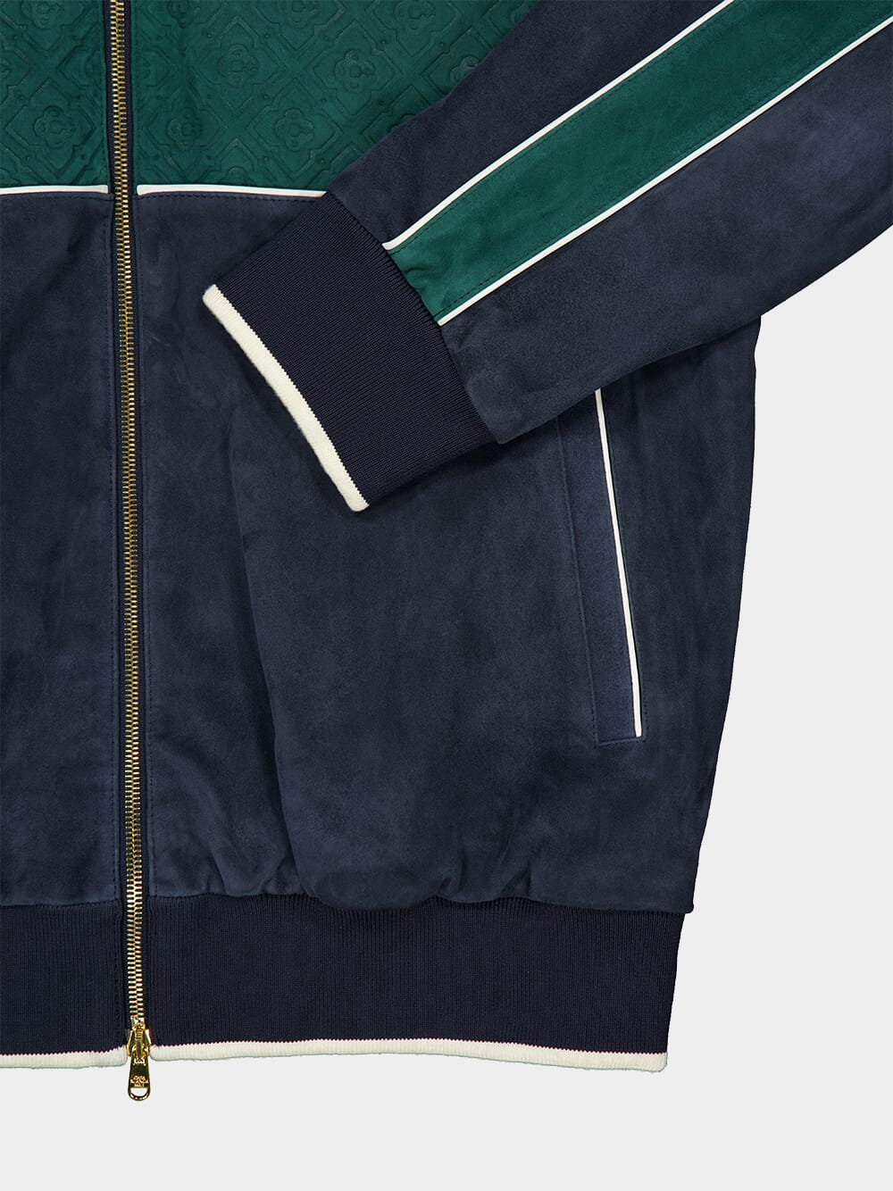 Navy Blue and Green Suede Track Jacket - Image 6