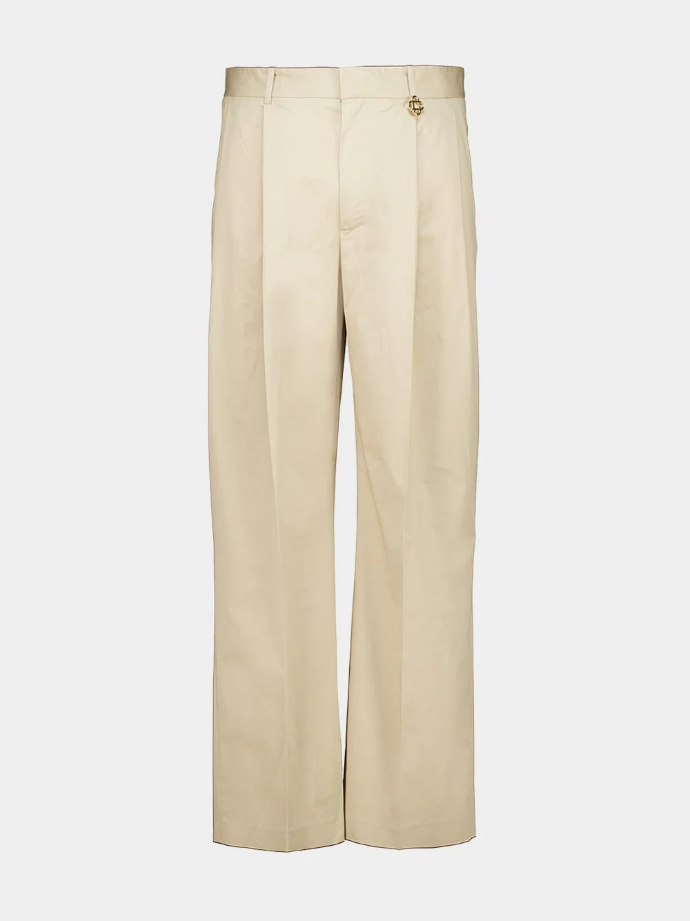 Light Beige Pleated Cotton Trousers