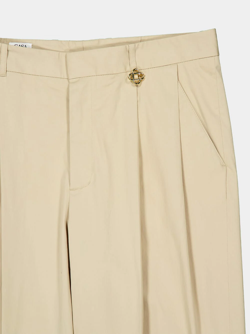 Light Beige Pleated Cotton Trousers - Image 3