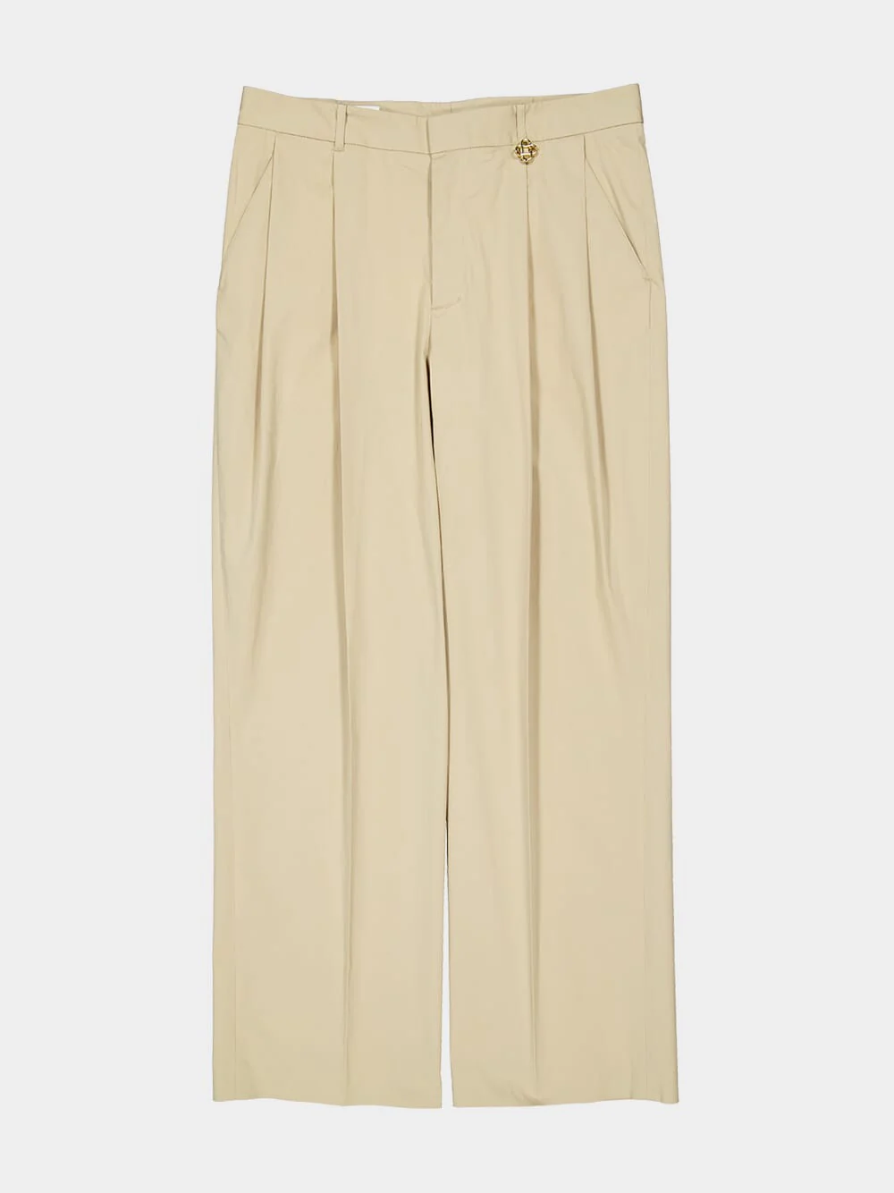 Light Beige Pleated Cotton Trousers - Image 5