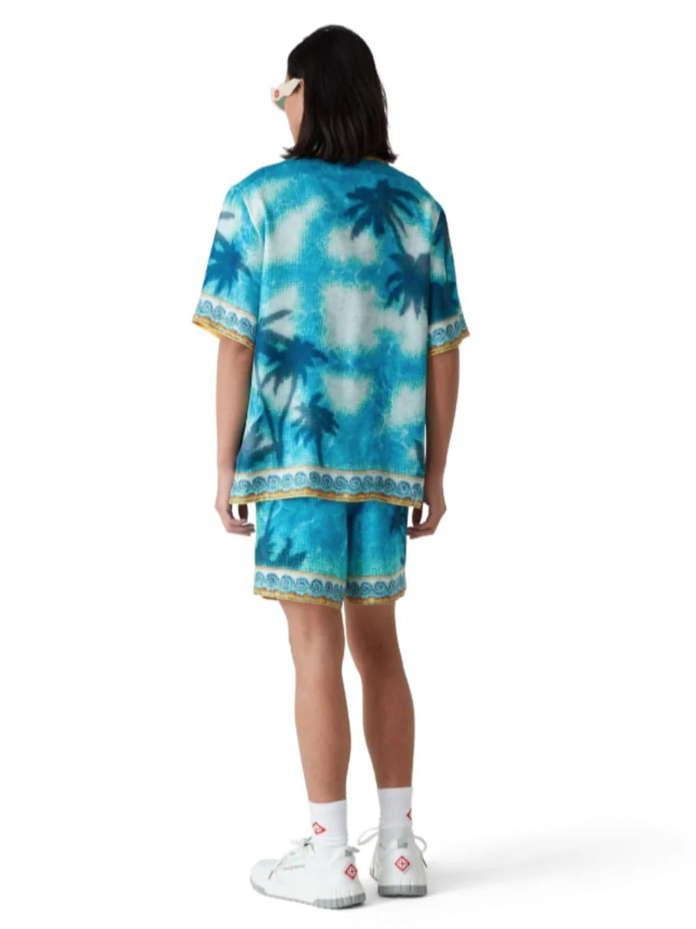Turquoise Blue Caustics Emblem Silk Shirt - Image 4