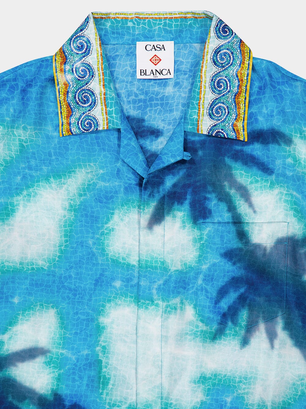 Turquoise Blue Caustics Emblem Silk Shirt - Image 5