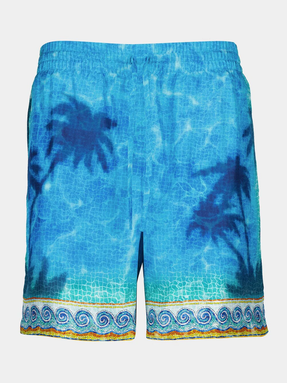 Turquoise Blue Caustics Emblem Silk Shorts