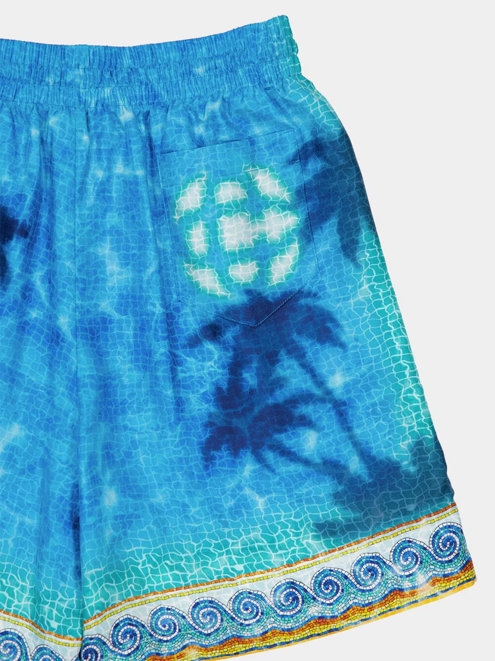 Turquoise Blue Caustics Emblem Silk Shorts - Image 4