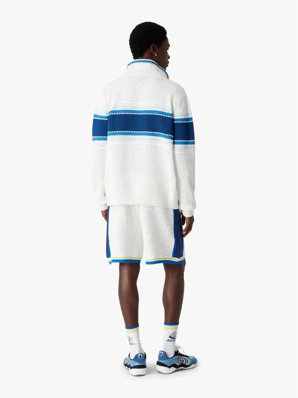 White and Blue Striped Mesh Track Jacket - Image 3