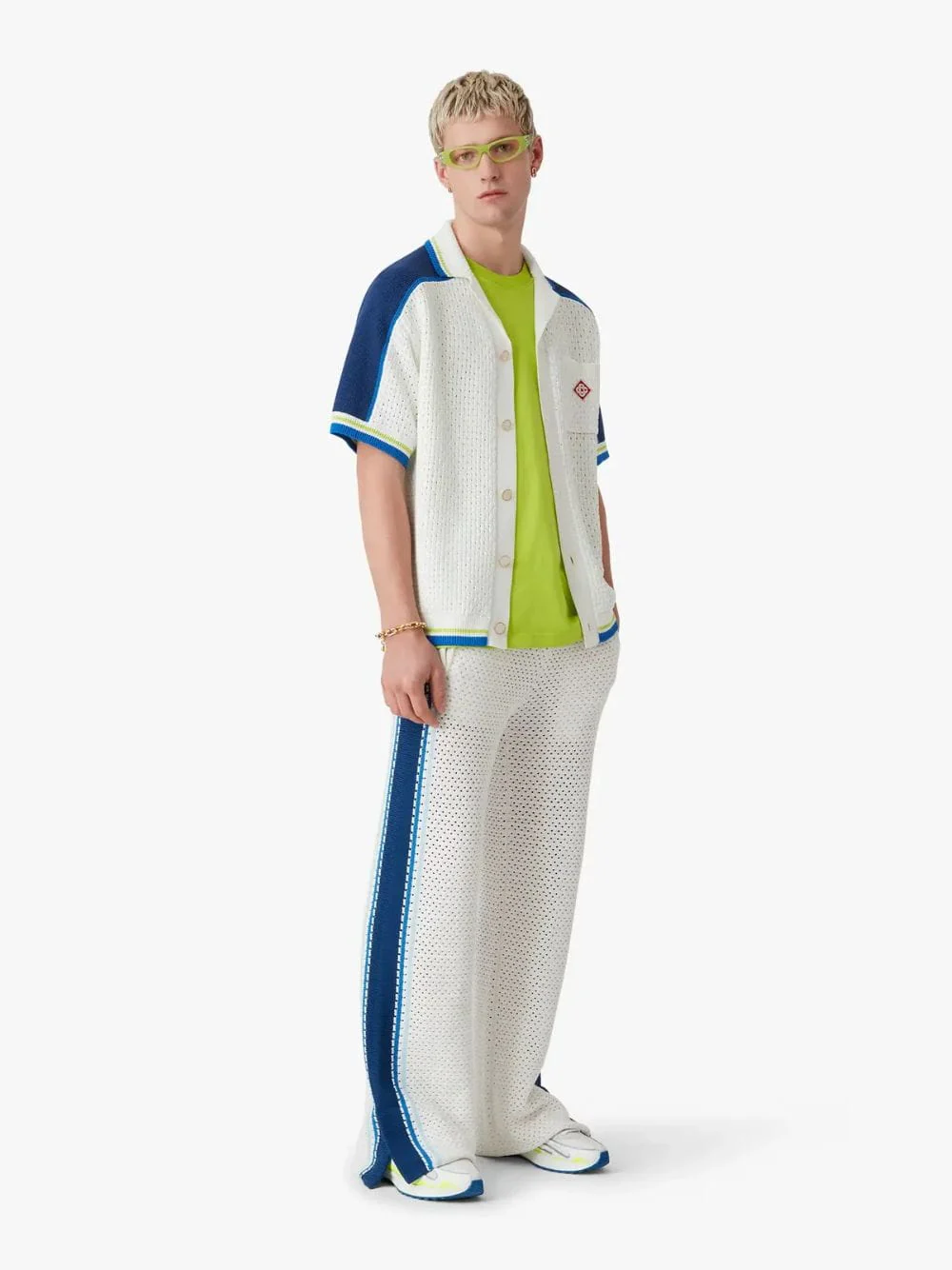 White Blue Mesh Track Pants