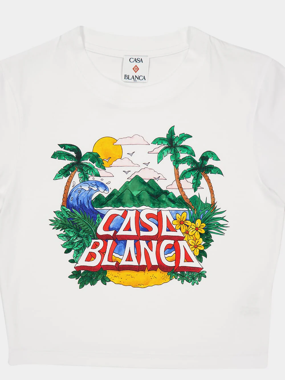 White Casa Beach Wave Cropped T-Shirt - Image 3