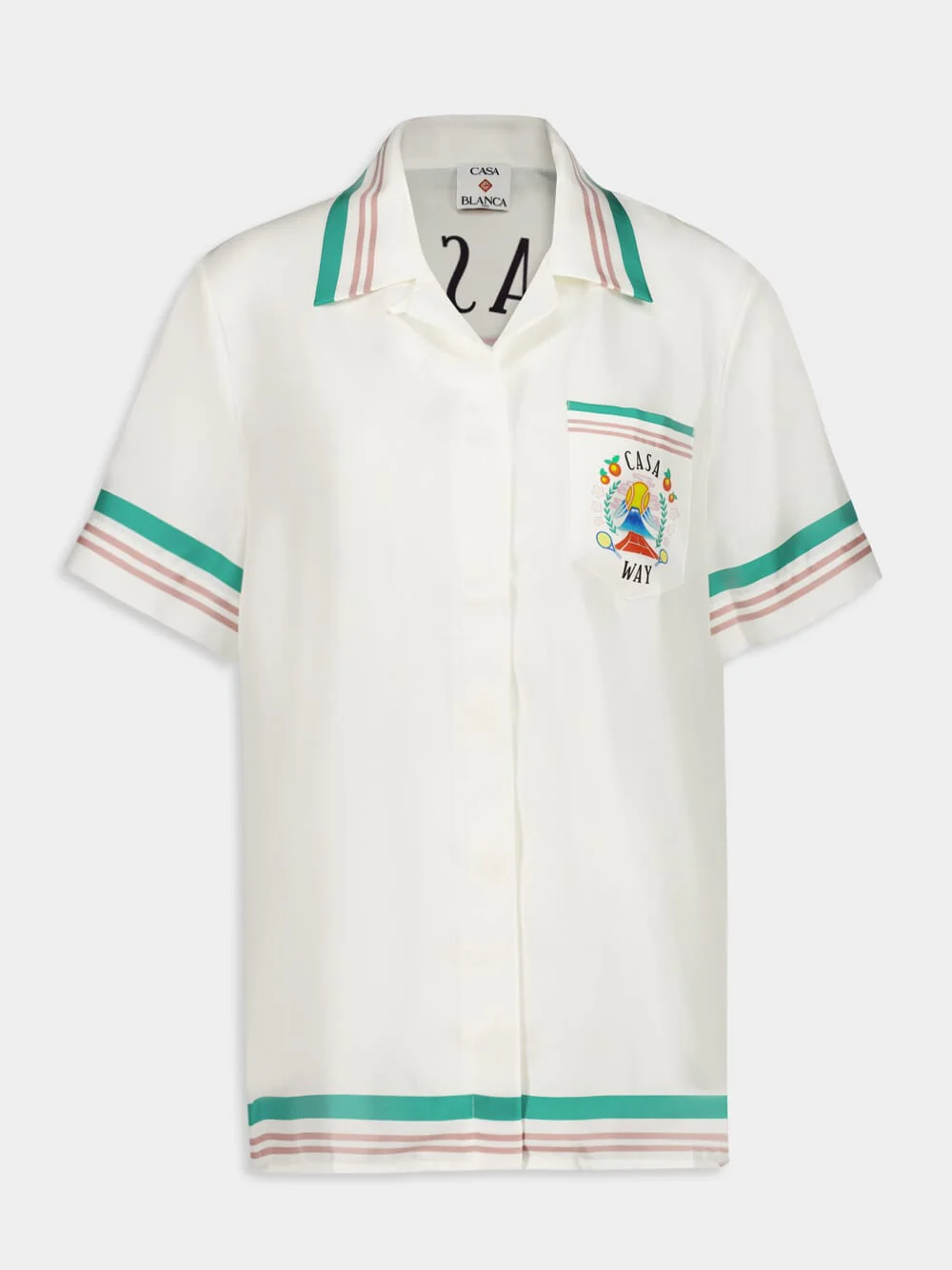 White Casa Way Silk Cuban Collar Shirt