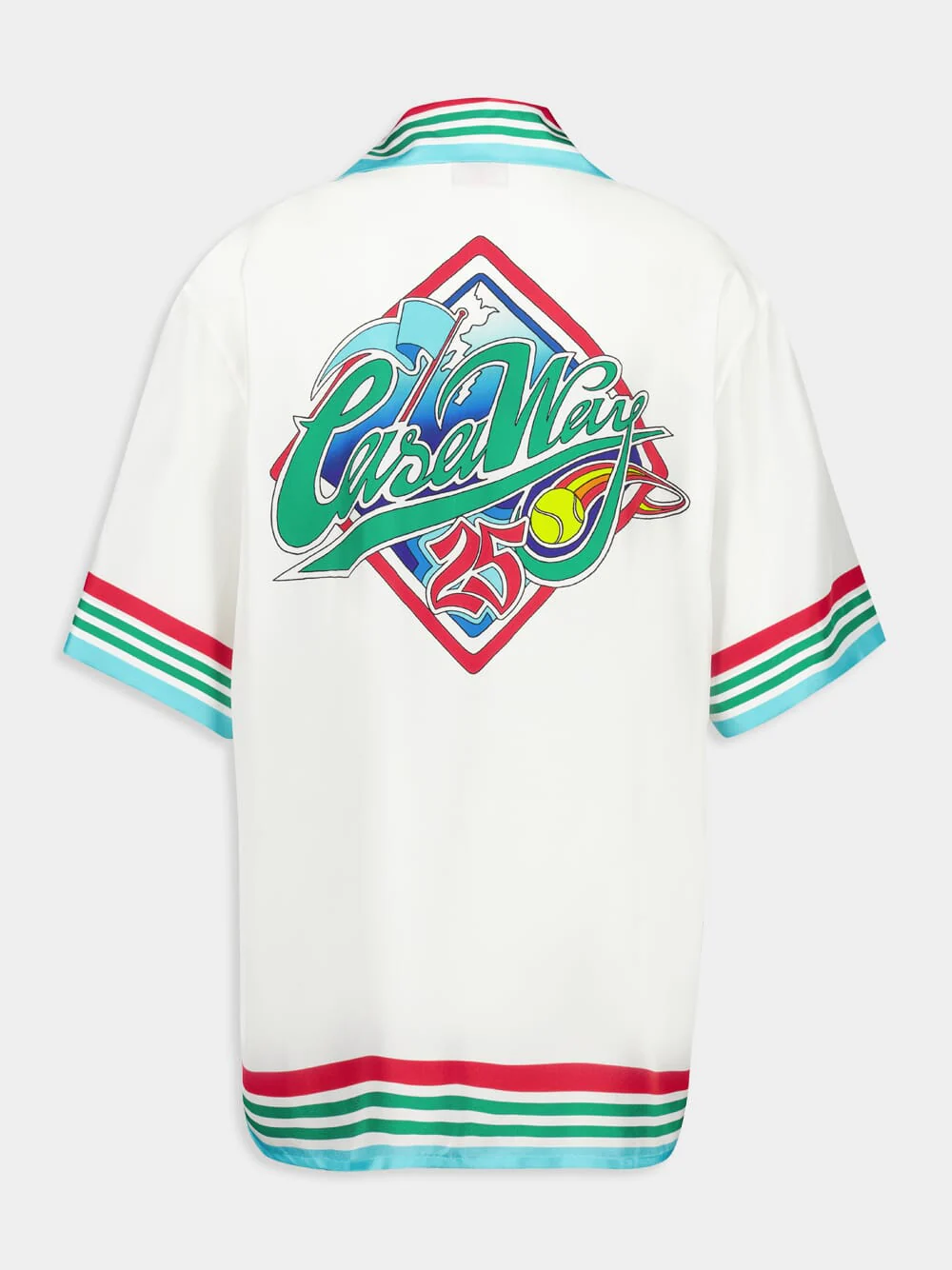 White Casa Way World Series Cuban Collar Silk Shirt - Image 2