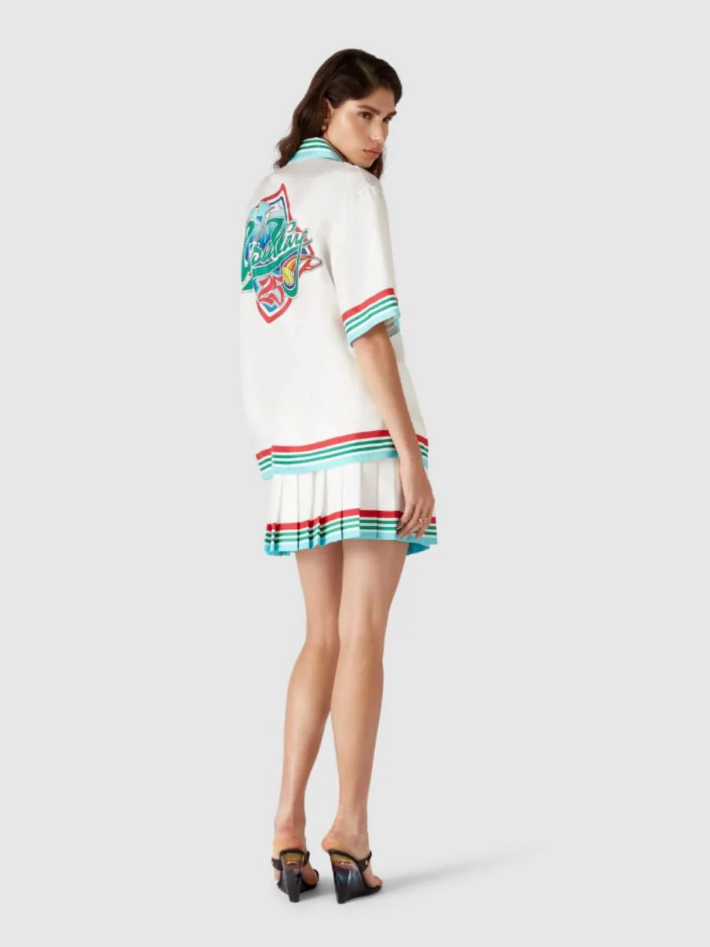 White Casa Way World Series Pleated Silk Skirt - Image 3