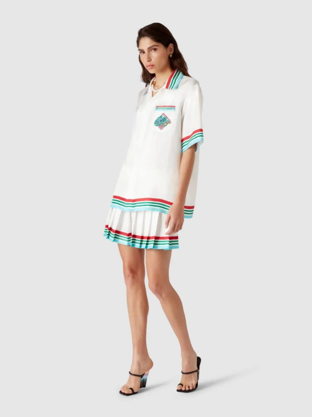 White Casa Way World Series Pleated Silk Skirt - Image 6