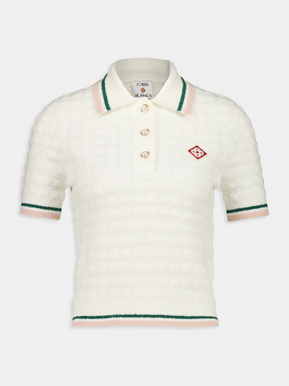 White Cotton Bouclé Polo Shirt - Image 2