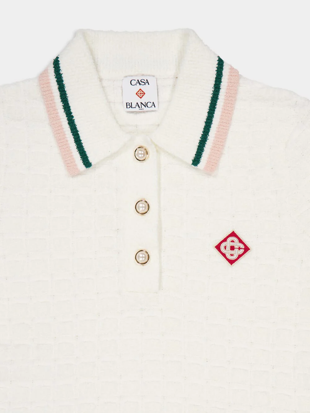 White Cotton Bouclé Polo Shirt - Image 4