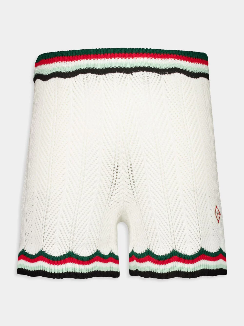 White Cotton Chevron Crochet Shorts