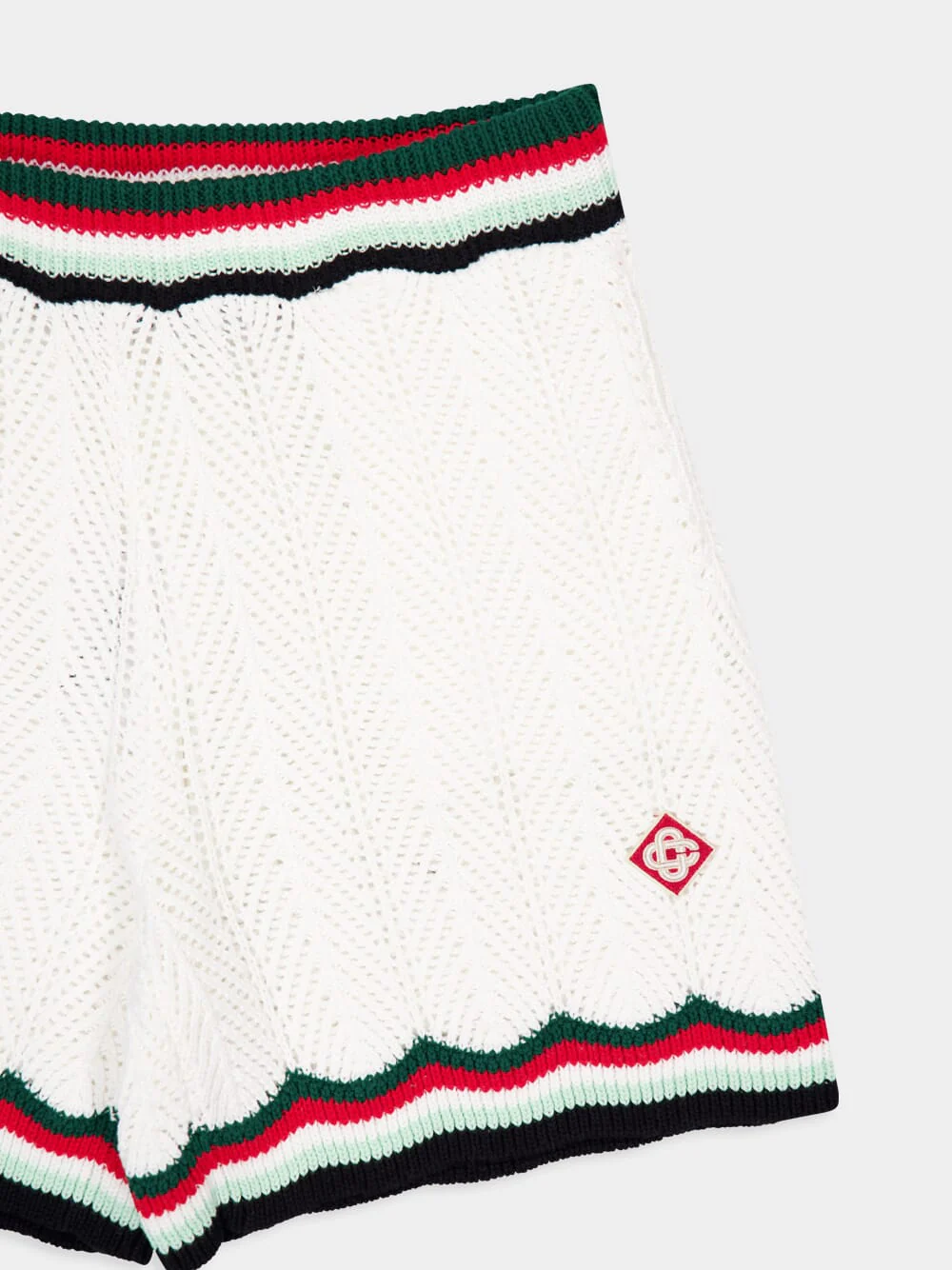 White Cotton Chevron Crochet Shorts - Image 3